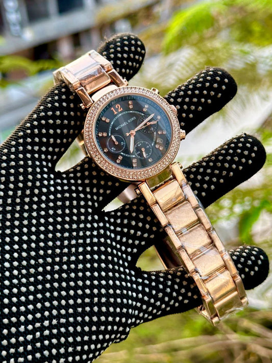 Michael Kors Rose Gold Black Dial Chronograph Watch