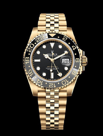 Rolex GMT-Master II Black Dial Yellow Gold Jubilee Bracelet Watch