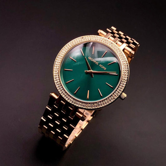 Michael Kors Gold Green Dial Crystal Watch