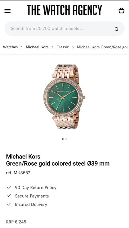 Michael Kors Gold Green Dial Crystal Watch