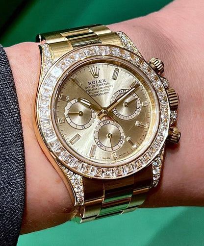 Rolex Cosmograph Daytona Diamond Bezel 18K Gold Chronograph Watch