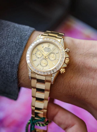 Rolex Cosmograph Daytona Diamond Bezel 18K Gold Chronograph Watch