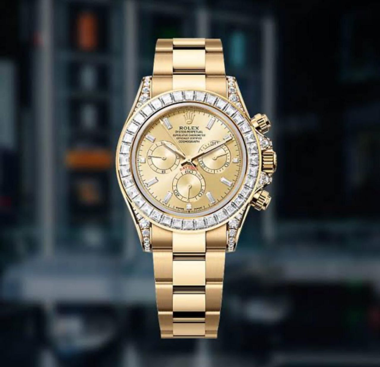 Rolex Cosmograph Daytona Diamond Bezel 18K Gold Chronograph Watch
