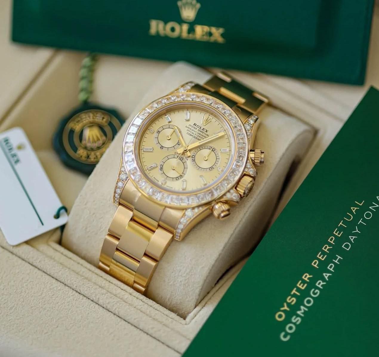 Rolex Cosmograph Daytona Diamond Bezel 18K Gold Chronograph Watch