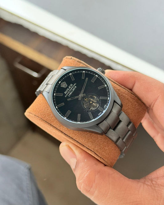 Rolex Oyster Perpetual Black Dial Open-Heart Automatic Stainless Steel Watch
