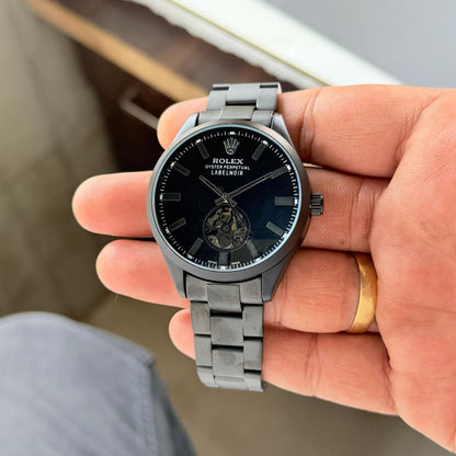 Rolex Oyster Perpetual Black Dial Open-Heart Automatic Stainless Steel Watch