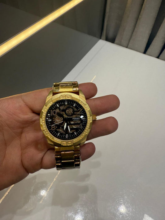 Luxury Gold Skeleton Dial Automatic Style Watch with Metal Strap