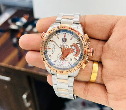 TAG Carrera Style Two-Tone Chronograph Tachymeter Bezel Stainless Steel Watch