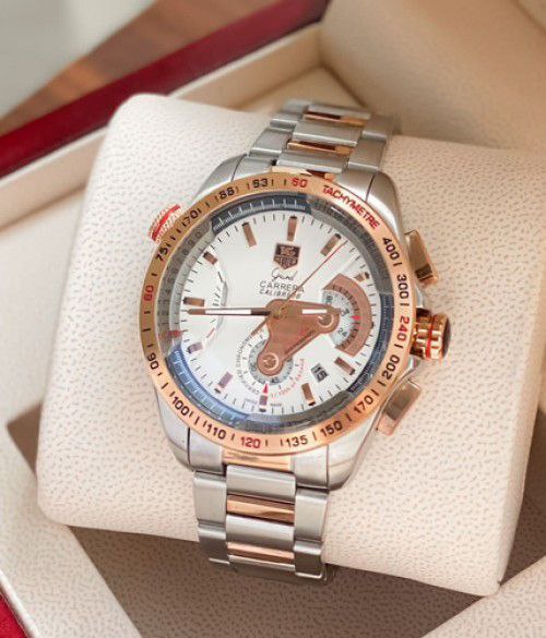 TAG Carrera Style Two-Tone Chronograph Tachymeter Bezel Stainless Steel Watch