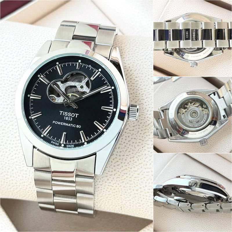 Tissot Style Open-Heart Black Dial Stainless Steel Automatic Watch