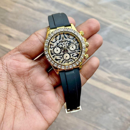 Rolex Daytona Skeleton Dial Yellow Gold Diamond Bezel Oysterflex Watch