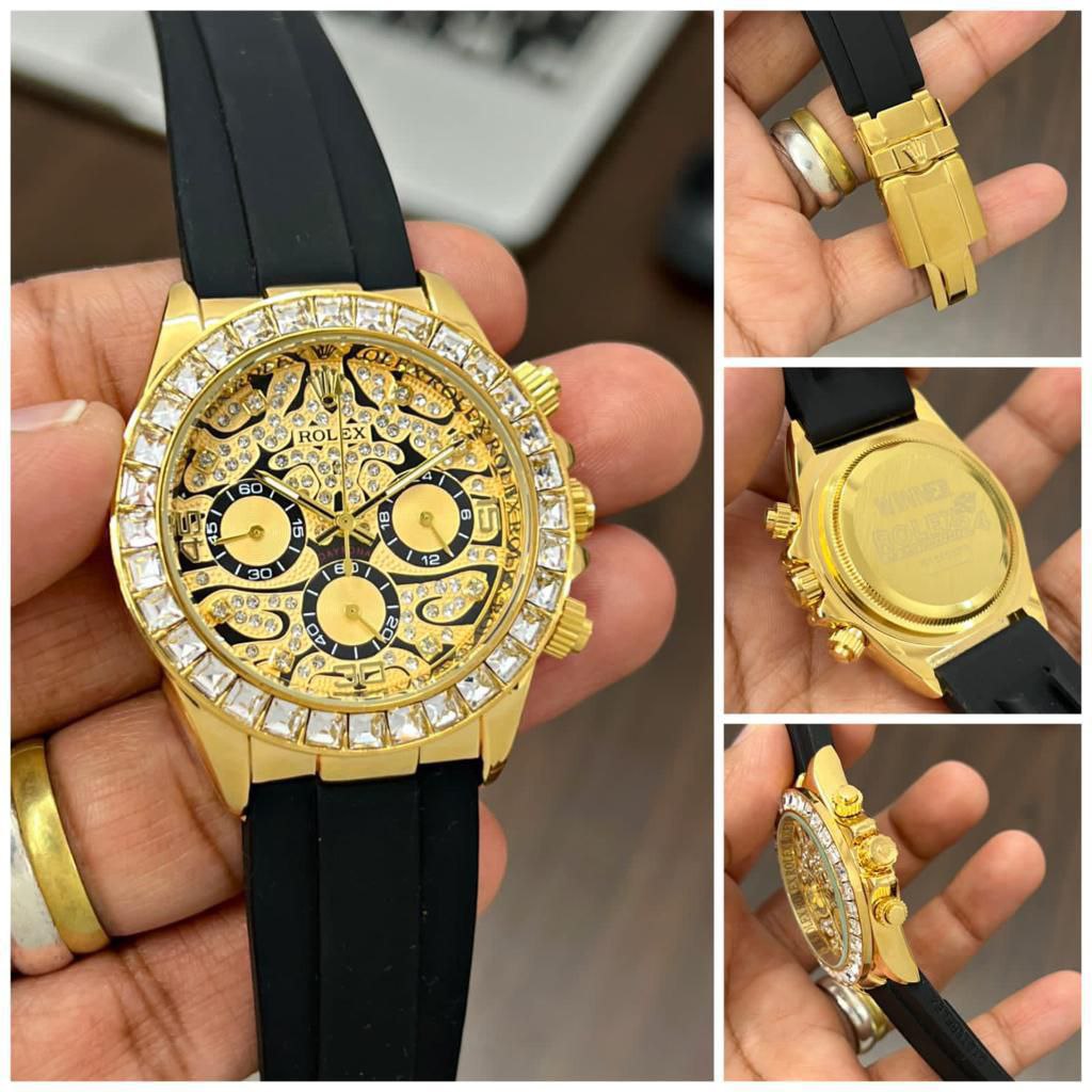 Rolex Daytona Skeleton Dial Yellow Gold Diamond Bezel Oysterflex Watch