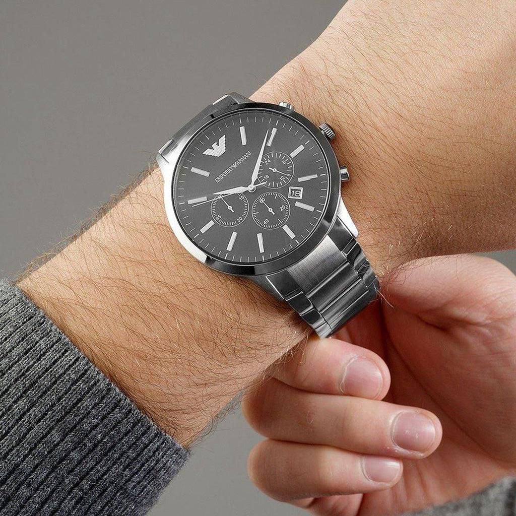 Emporio Armani Black Dial Chronograph Steel Watch