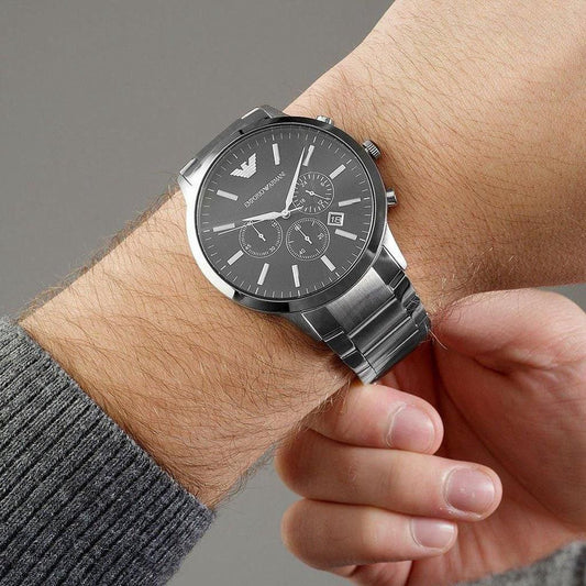 Emporio Armani Black Dial Chronograph Steel Watch