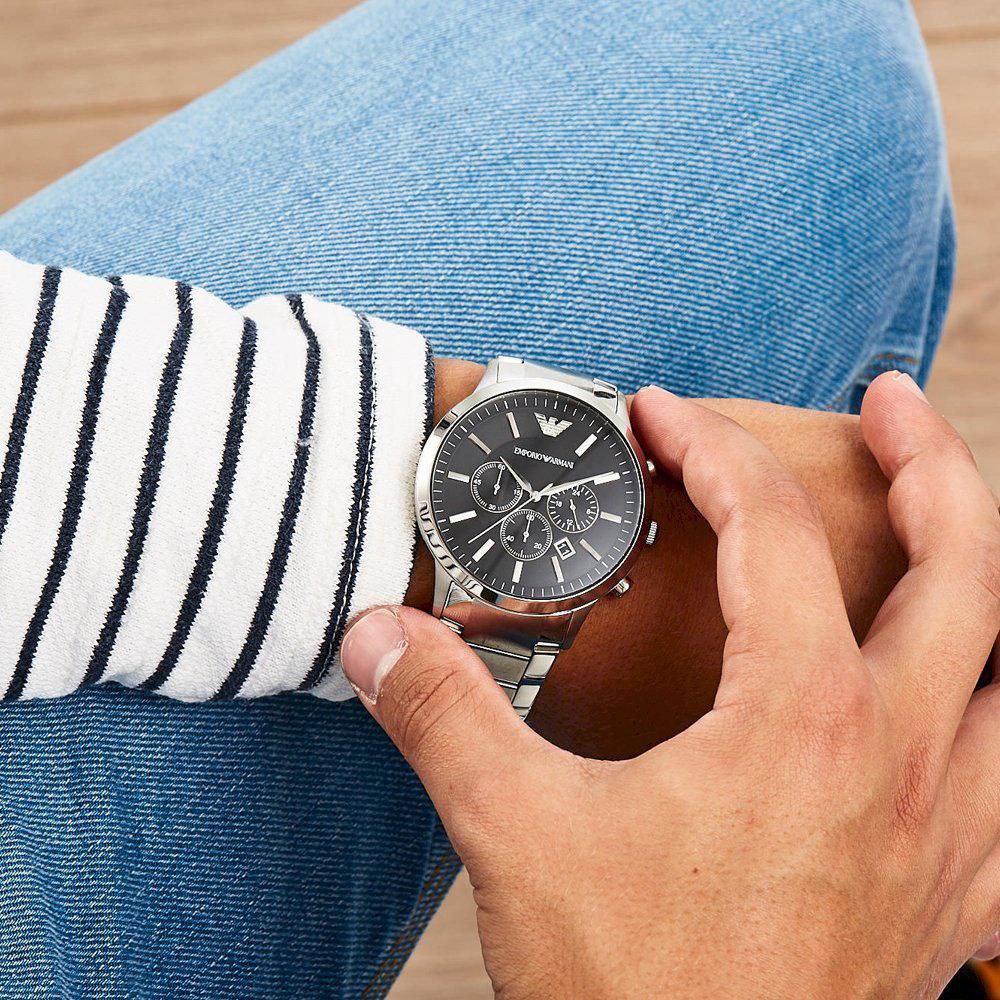 Emporio Armani Black Dial Chronograph Steel Watch