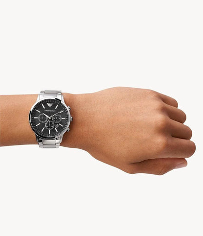 Emporio Armani Black Dial Chronograph Steel Watch