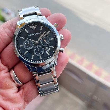 Emporio Armani Black Dial Chronograph Steel Watch