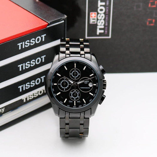 Tissot Style All-Black Chronograph Stainless Steel Bracelet Watch