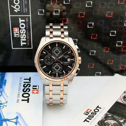 Tissot Style Two-Tone Chronograph Black Dial Stainless Steel Watch