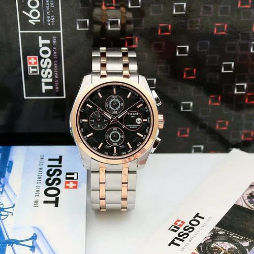 Tissot Style Two-Tone Chronograph Black Dial Stainless Steel Watch