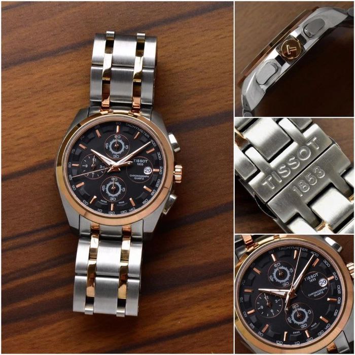 Tissot Style Two-Tone Chronograph Black Dial Stainless Steel Watch