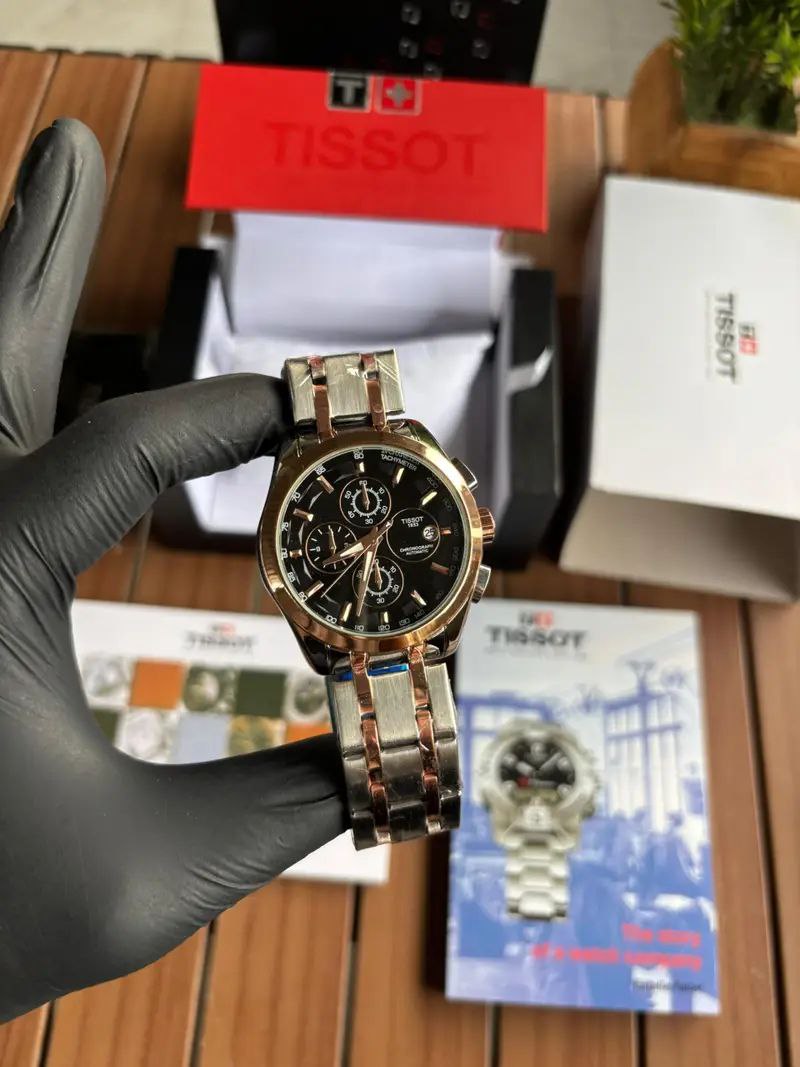 Tissot Style Two-Tone Chronograph Black Dial Stainless Steel Watch