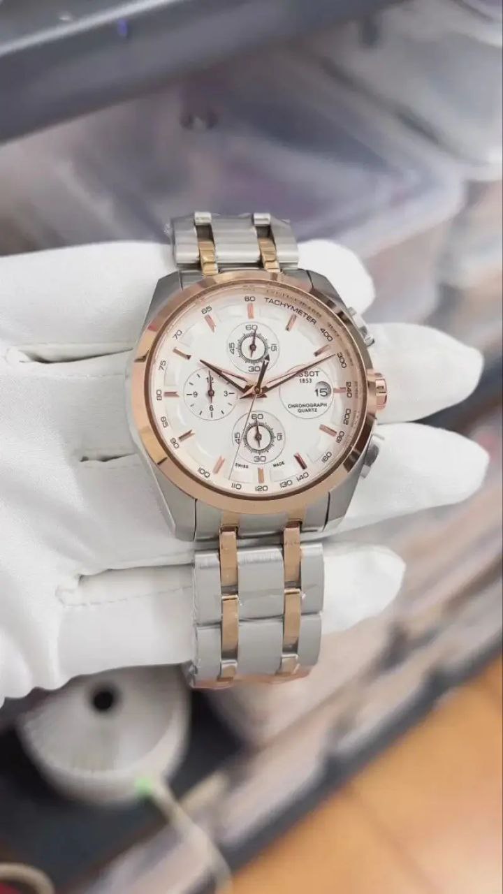 Tissot Style Two-Tone Chronograph White Dial Stainless Steel Watch