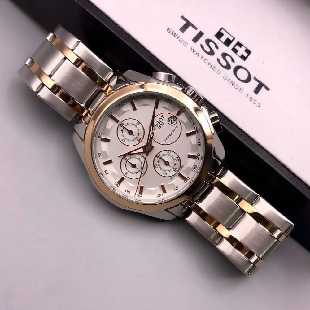 Tissot Style Two-Tone Chronograph White Dial Stainless Steel Watch