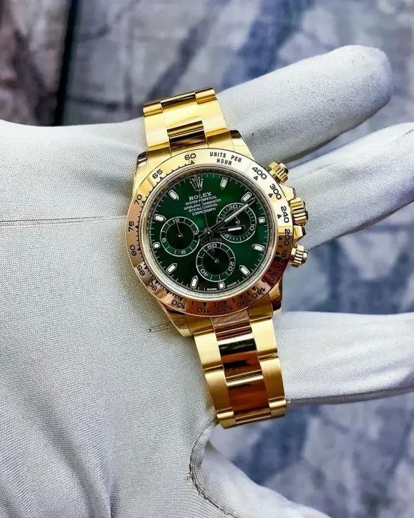 Rolex Daytona Green Dial Yellow Gold Oyster Chronograph Watch