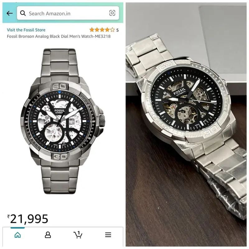 Fossil Silver Stainless Steel Skeleton Dial Analog Watch for Men