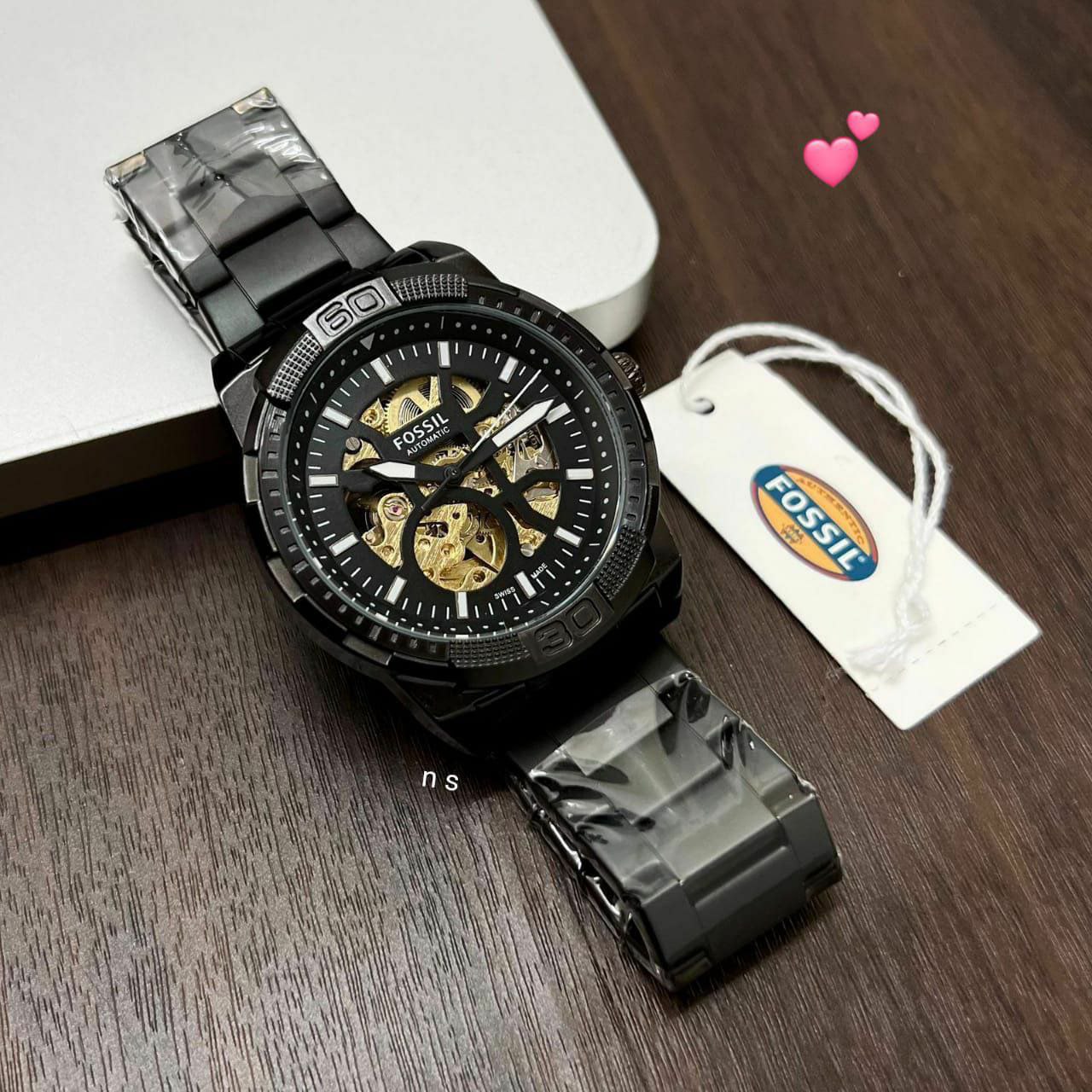 Fossil Black Skeleton Dial Stainless Steel Watch for Men