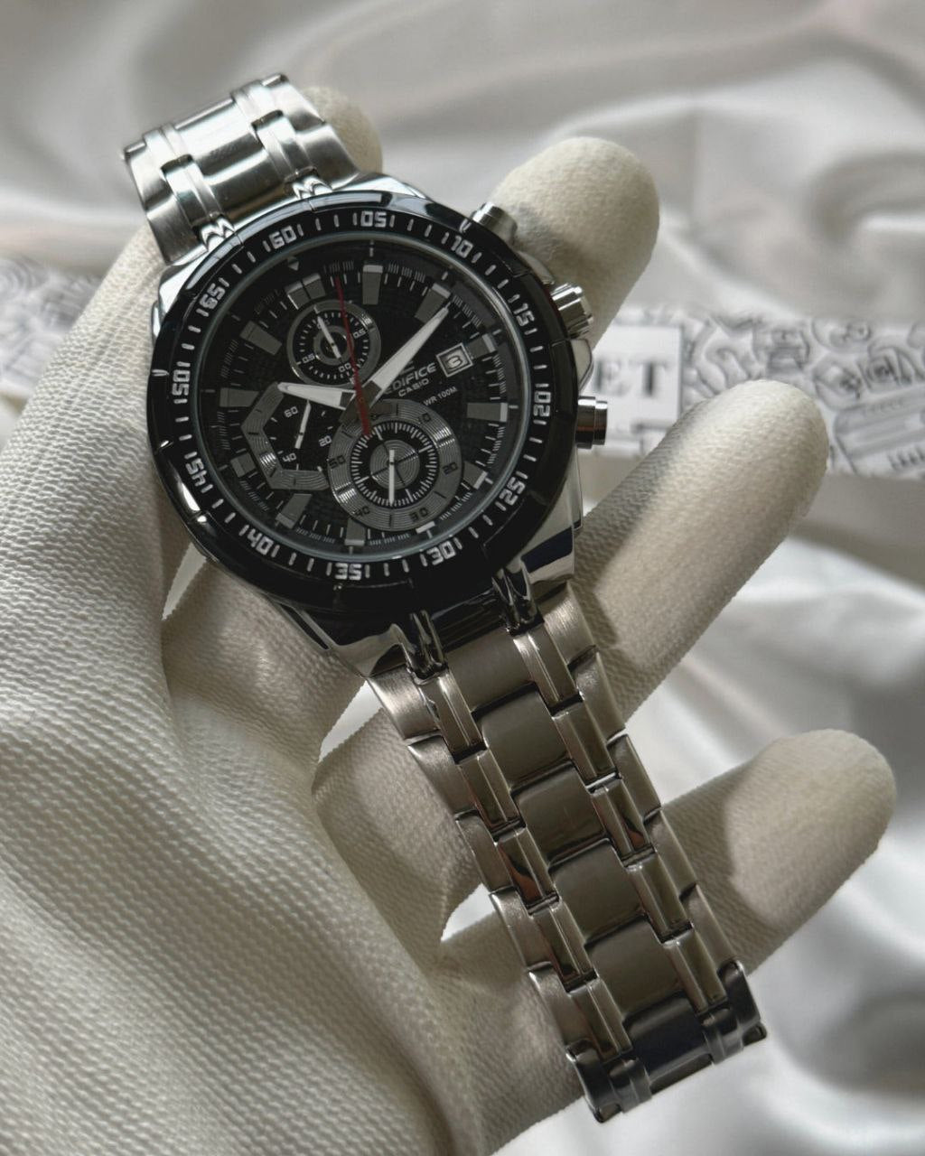 Casio Edifice Black Dial Chronograph Steel Watch