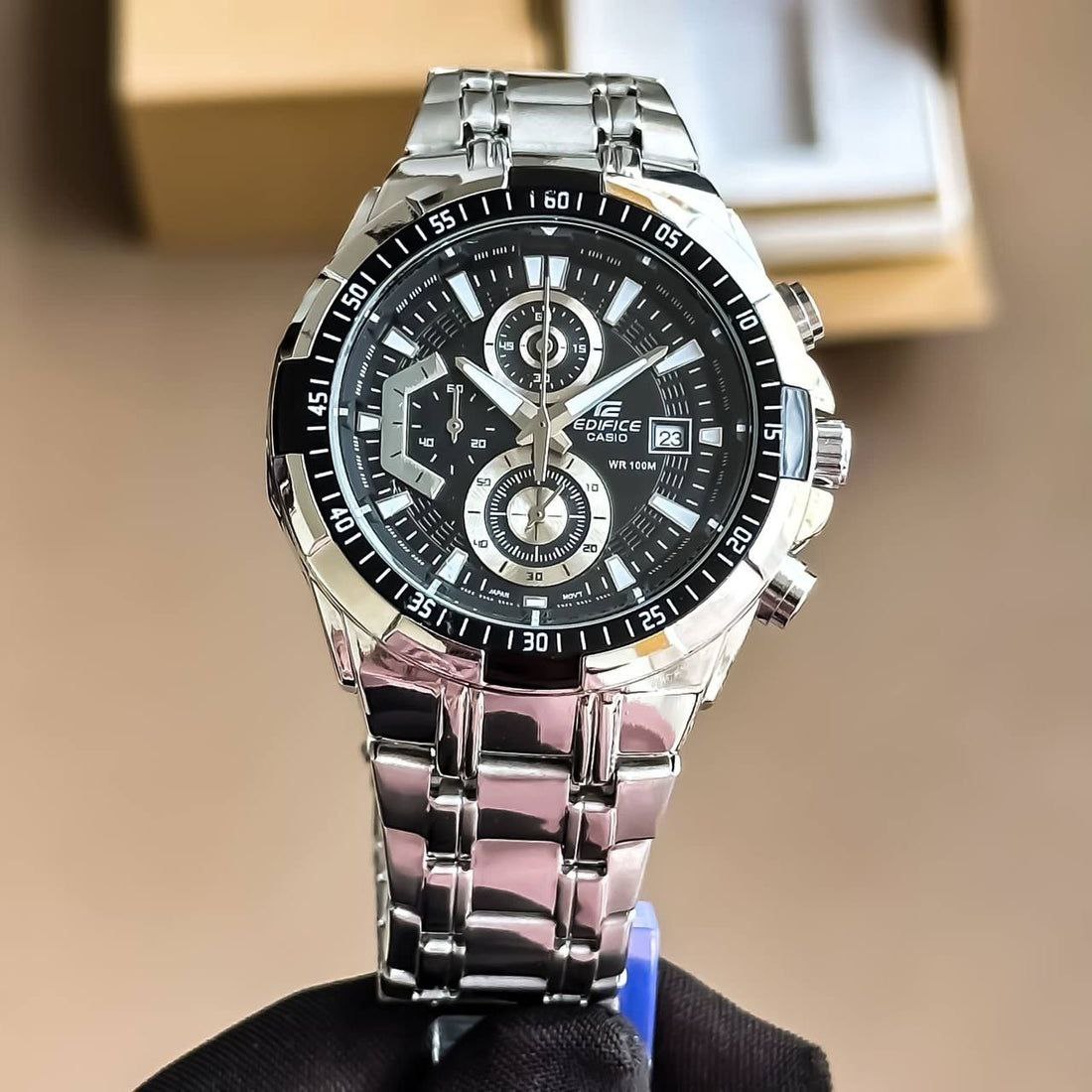 Casio Edifice Black Dial Chronograph Steel Watch
