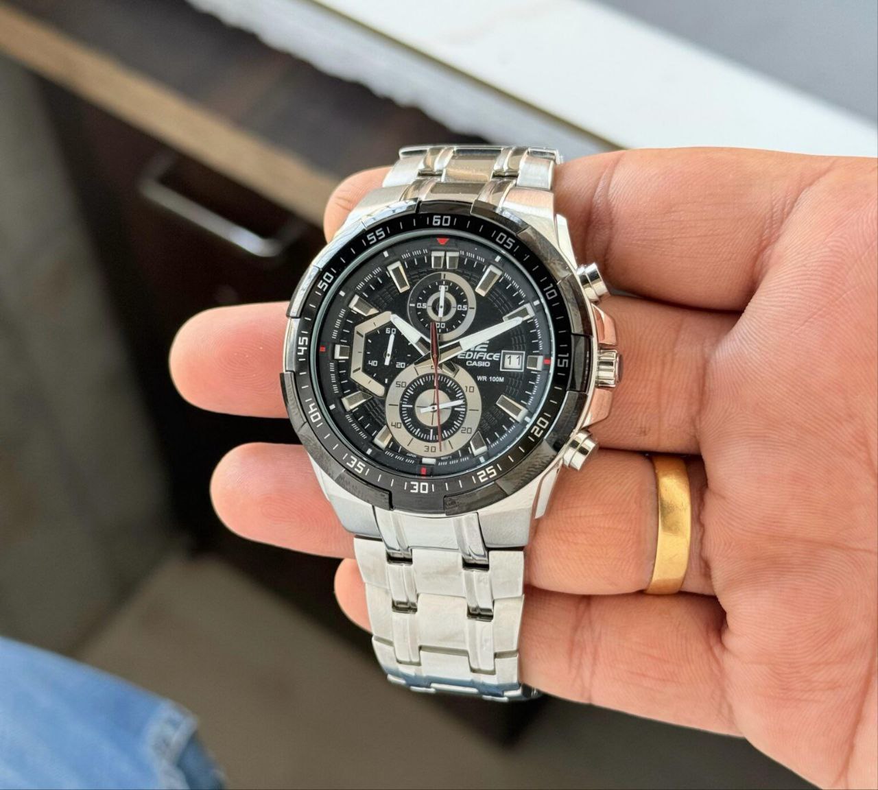 Casio Edifice Black Dial Chronograph Steel Watch