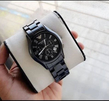 Emporio Armani Black Dial Chronograph Steel Watch