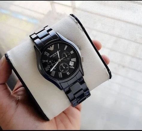 Emporio Armani Black Dial Chronograph Steel Watch