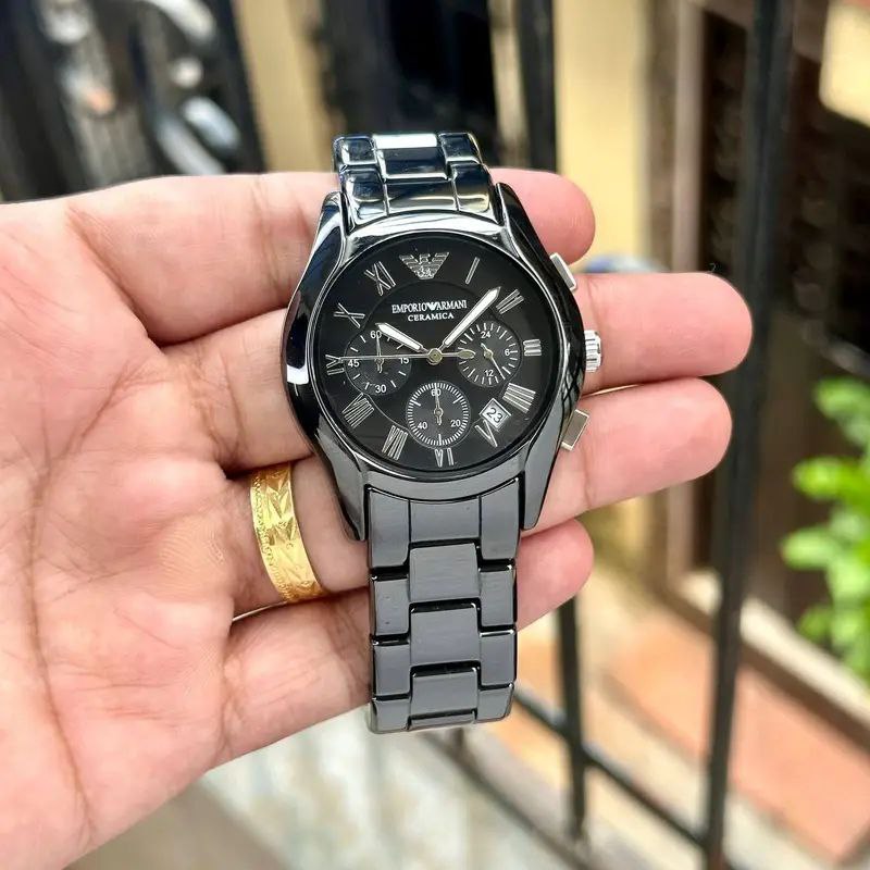 Emporio Armani Black Dial Chronograph Steel Watch