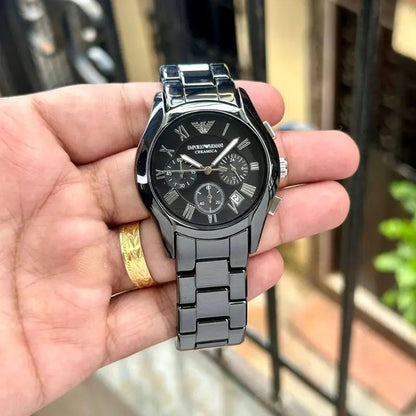 Emporio Armani Black Dial Chronograph Steel Watch