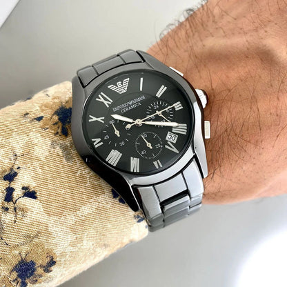 Emporio Armani Black Dial Chronograph Steel Watch