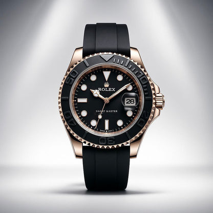 Rolex Yacht-Master Black Dial Everose Gold Oysterflex Strap Watch