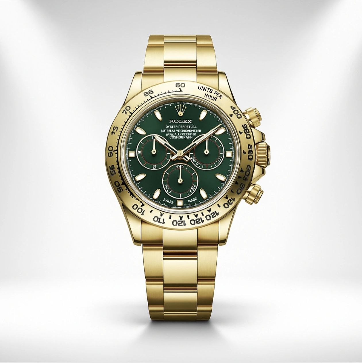 Rolex Cosmograph Daytona Green Dial Oyster Gold Chronograph Watch