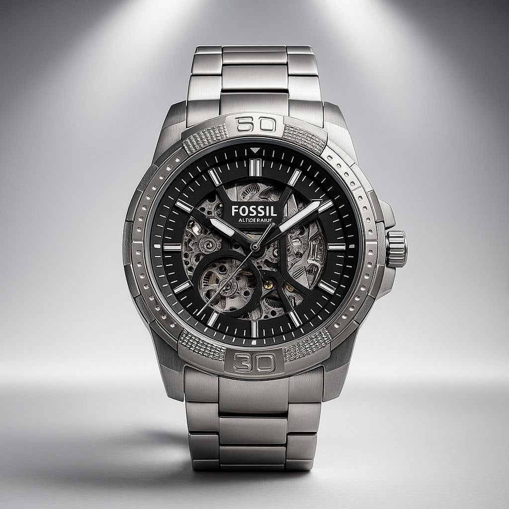Fossil Silver Stainless Steel Skeleton Dial Analog Watch for Men