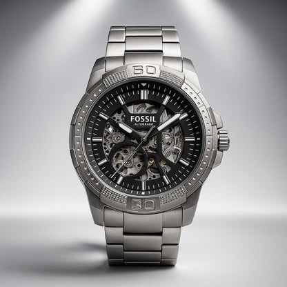 Fossil Silver Stainless Steel Skeleton Dial Analog Watch for Men