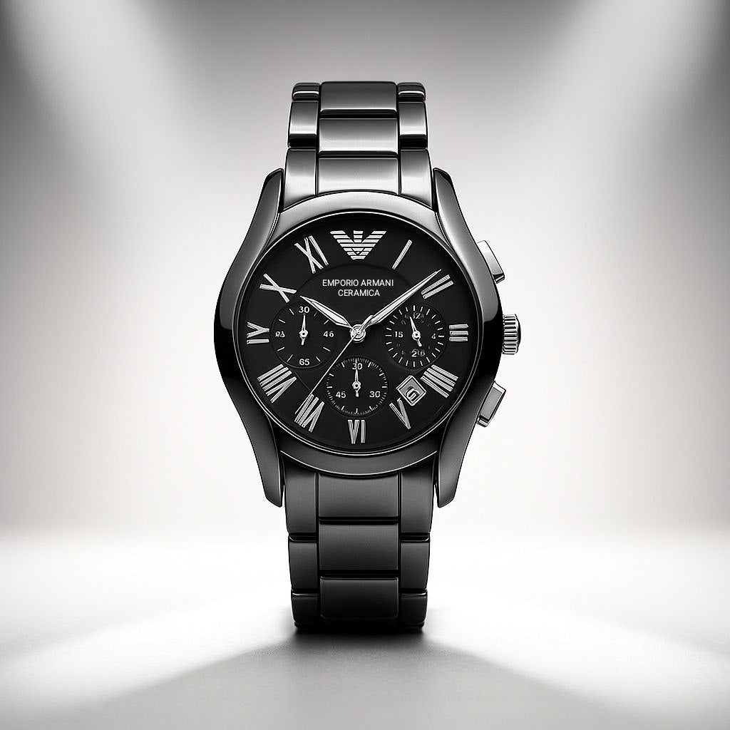 Emporio Armani Black Dial Chronograph Steel Watch