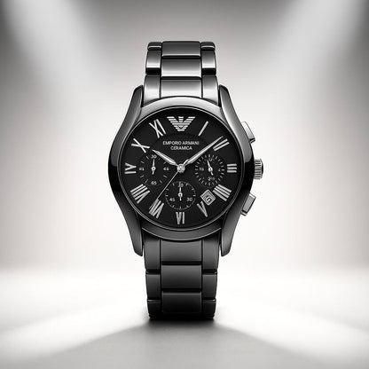 Emporio Armani Black Dial Chronograph Steel Watch