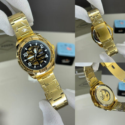 Luxury Gold Skeleton Dial Automatic Style Watch with Metal Strap
