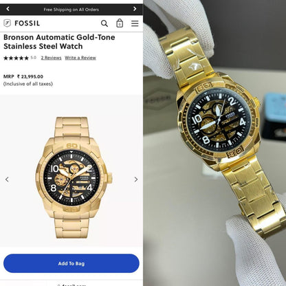Luxury Gold Skeleton Dial Automatic Style Watch with Metal Strap