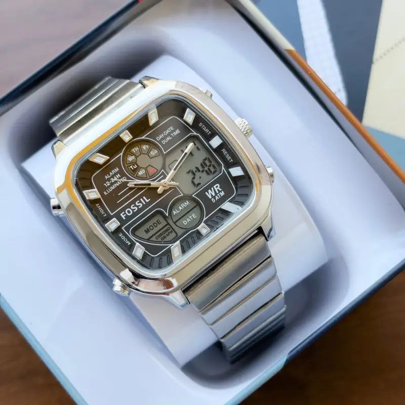 Fossil Digital Analog Square Dial Stainless Steel Watch for Men