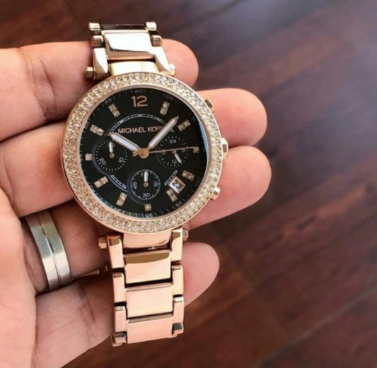 Michael Kors Rose Gold Black Dial Chronograph Watch