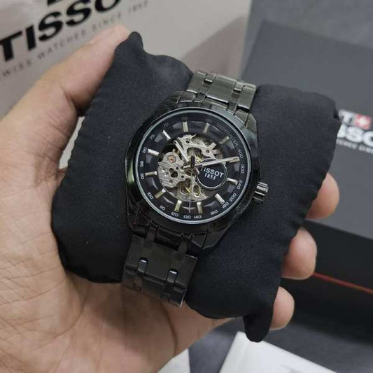Tissot Style Skeleton Dial Automatic Black Stainless Steel Designer Watch